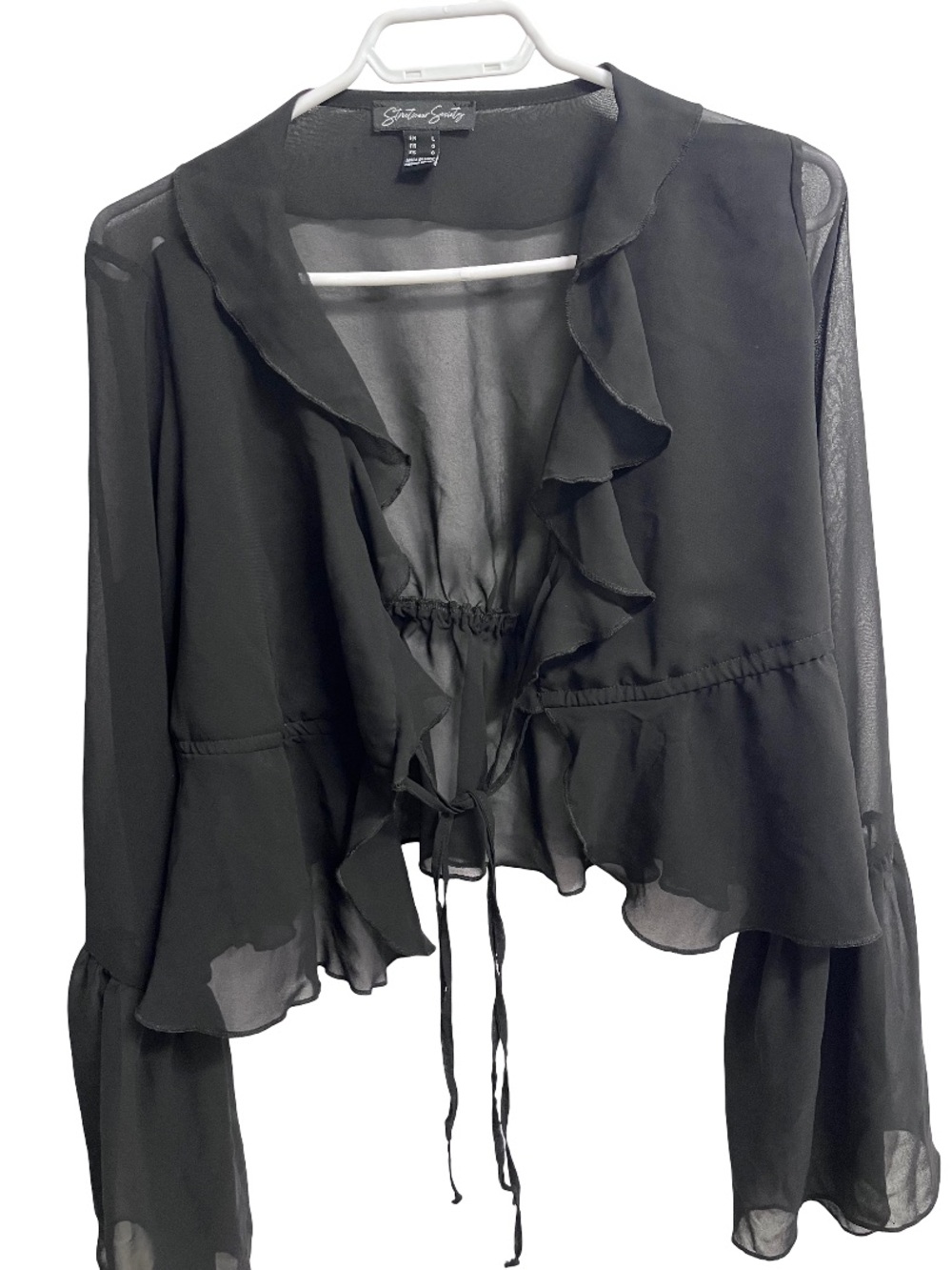 Streetwear Society Black Sheer Ruffle Tie-Front Blouse